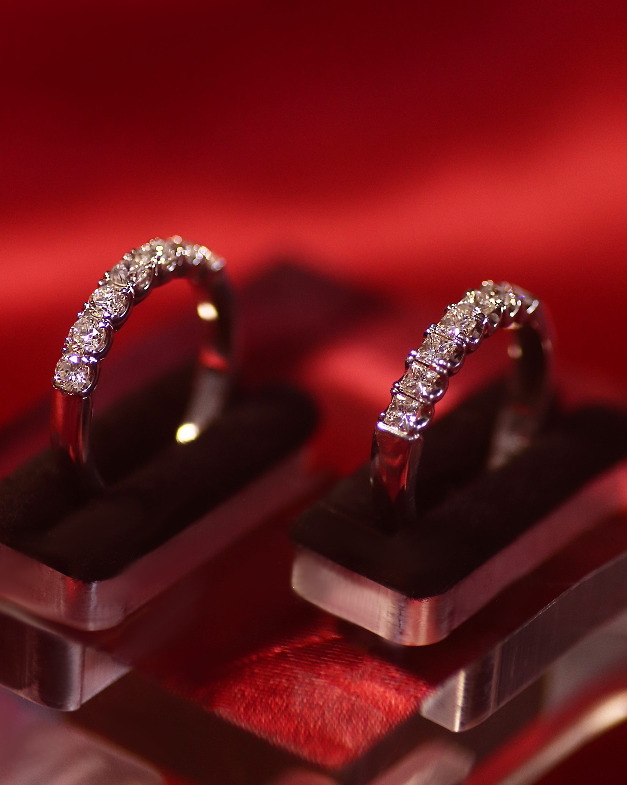 Matching two rings displayed on red background